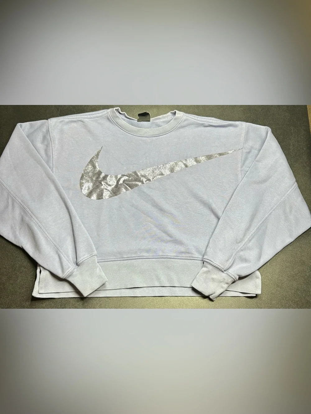 Nike Women’s Size S Just Do It Fleece Logo Cropped Blue Sweatshirt